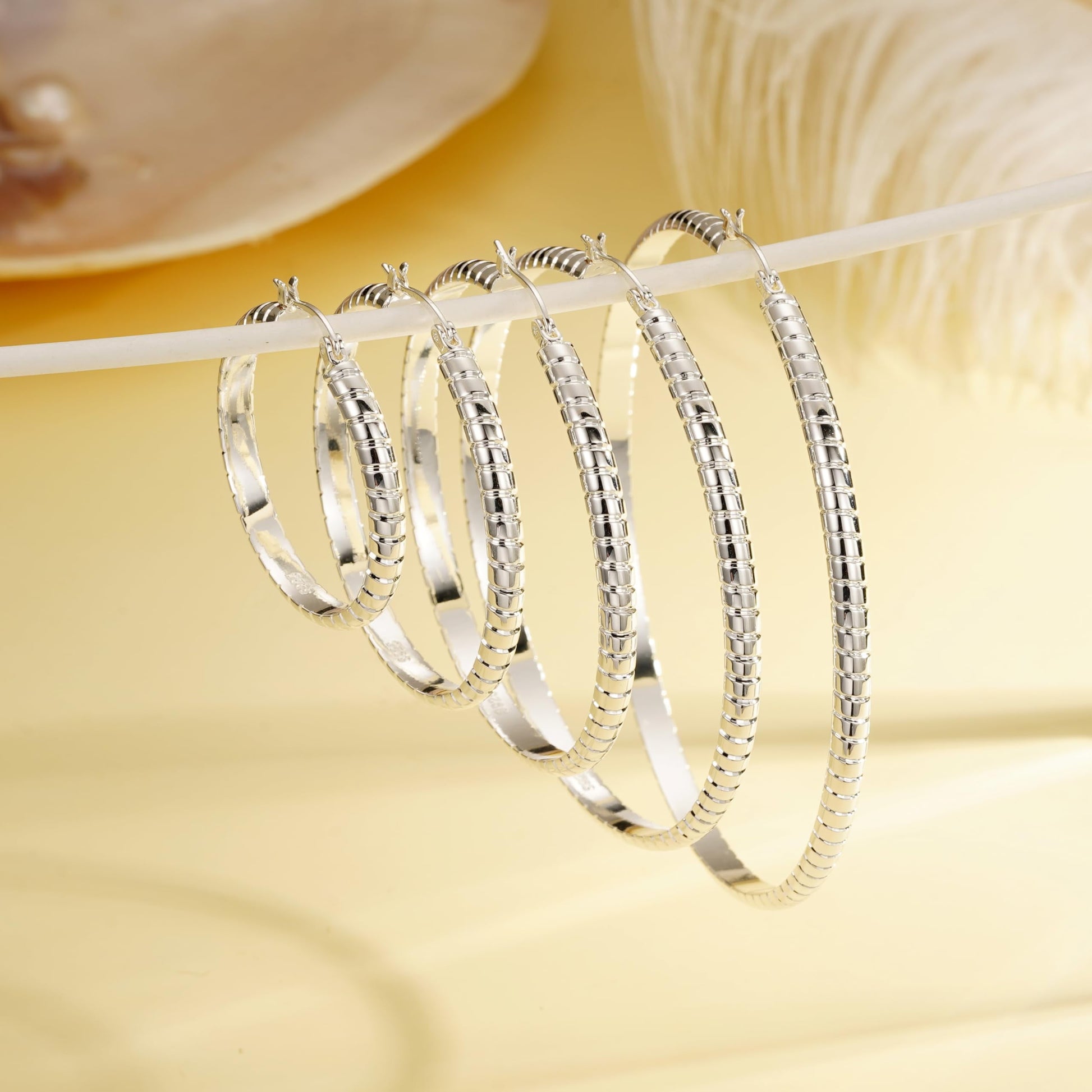 2 Pairs 18K White Gold Plated Hoop Earrings for Women S925 Sterling Silver Post Hypoallergenic Earrings Set Birthday Valentines Day Jewelry Gifts Her Mom Girlfriend Female Adults Ideas 30/40MM